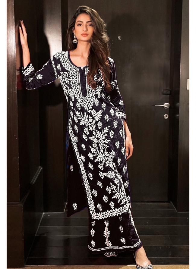 Rayon Black Festival Wear Embroidery Work Readymade Kurti With Plazzo